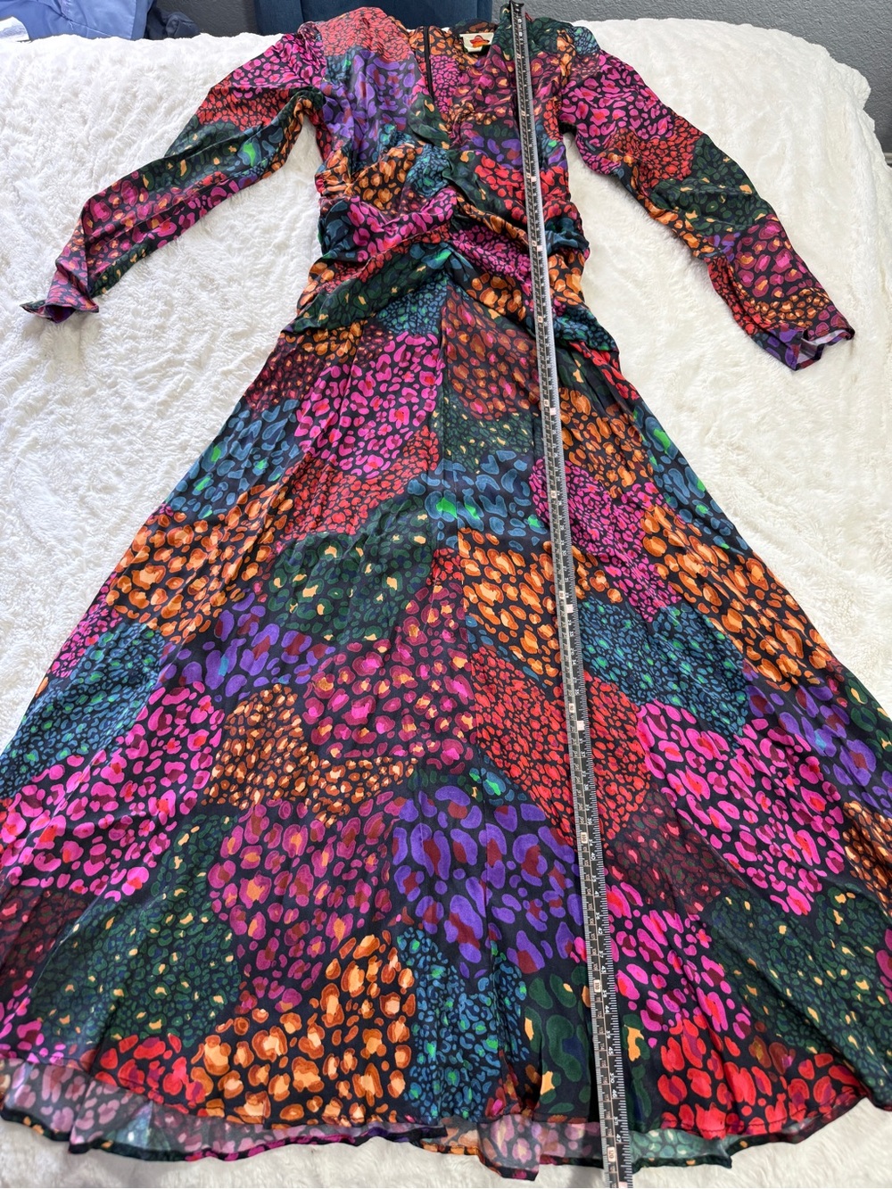 FARM Rio Colorful Leopard Ruched Midi Dress XS - Picture 3 of 10